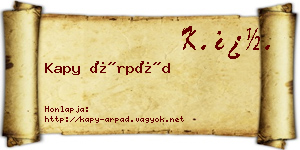 Kapy Árpád névjegykártya
